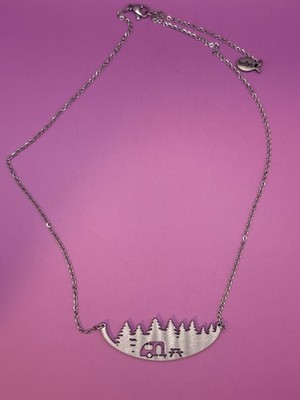 Felinhi Silver-Tone Camping Scene Necklace   Forest, Camper & Picnic Cutout