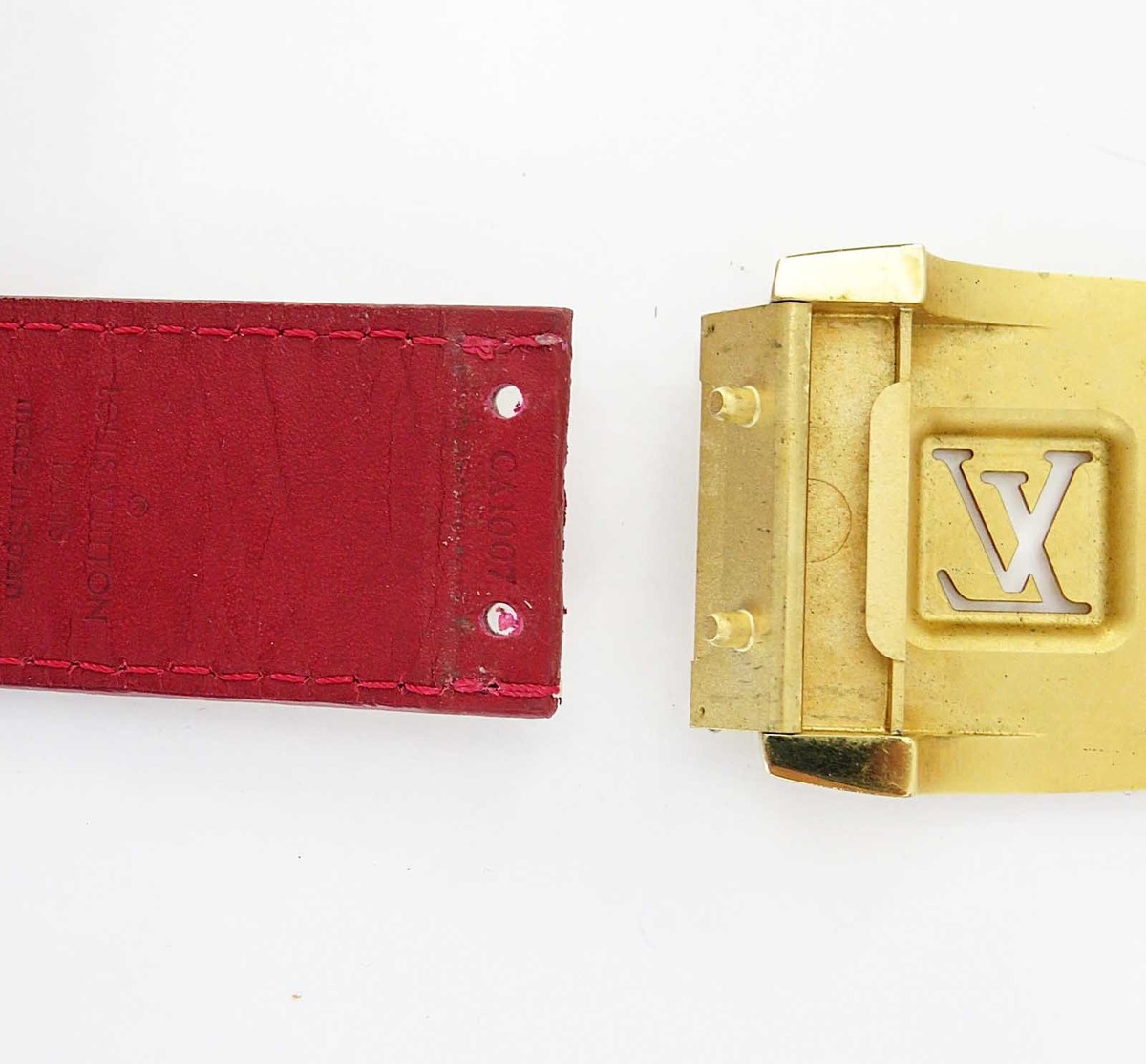 バックル Auth LOUIS VUITTON Ceinture White Multicolor Canvas Red Leather