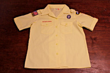 Boy Scouts of America BSA Women's Shirt Yellow Large Sewn Patches Short Sleeve