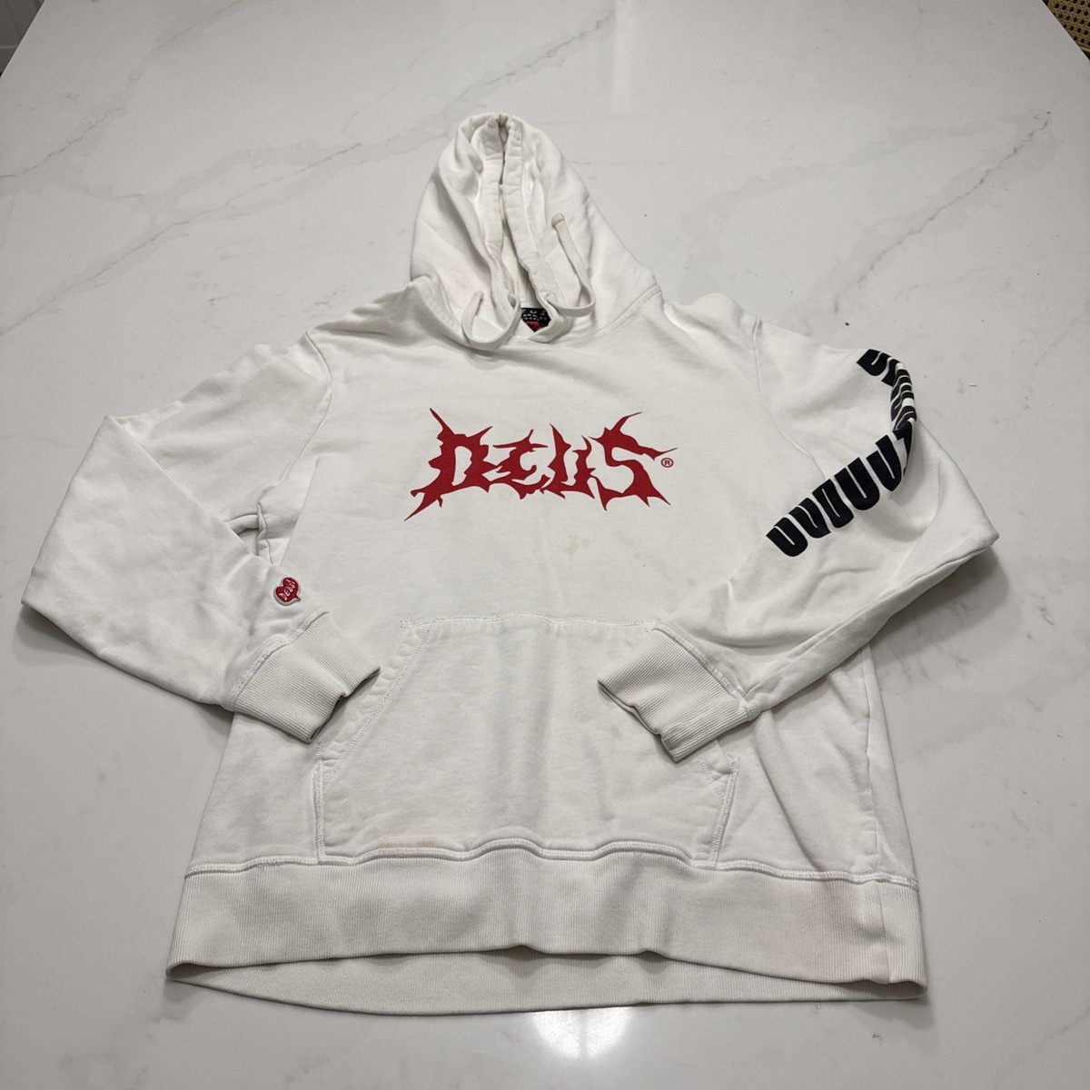 Deus Records TOKYO JAPAN Hoodie White L Fleece Cotton EX MACHINA Remarkable