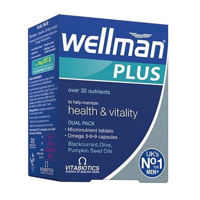 Nahrungsergänzungsmittel für Männer WELLMAN PLUS OMEGA 3 6 9, 56 Kapseln/Tabletten
