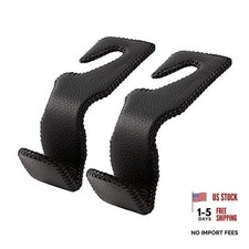 Headrest Hooks for Car, Back Seat Organizer Leather Hanger Holder 2 Pack Black
