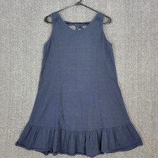 Terzo Millennio Italy Dress Womens M Blue Linen Blend Sleeveless Ruffle Tie Back