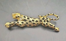 Leopard 2" Brooch Pin Goldtone Black Enamel Spotted Running