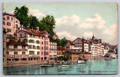 Postcard Carriage Factory Signs Schipfe District Limmat River Zurich Switzerland
