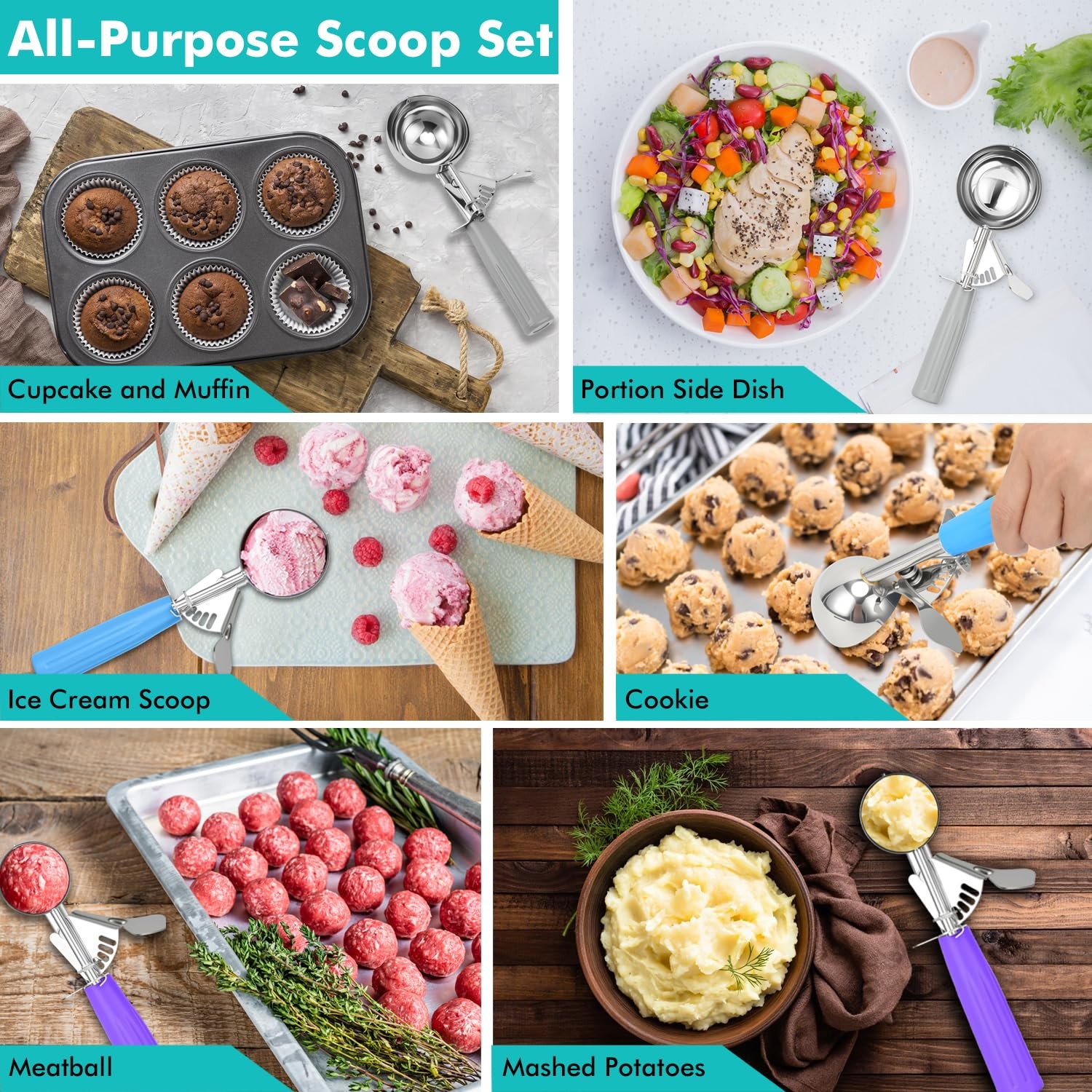 Cookie Scoop Set Ice Cream Portion Control Dough Cupcake Muffin 3 PCS