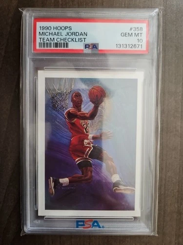 1990-91 NBA HOOPS Art Card Team Checklist Michael Jordan #358 PSA 10 GEM
