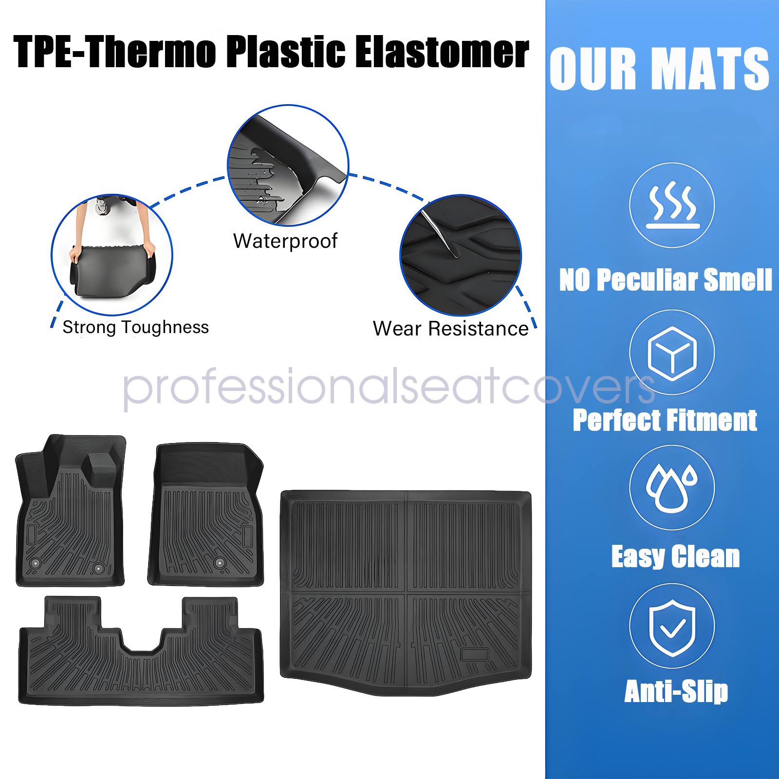 TPE For 2021-2025 Ford Mustang Mach-E 3D Floor Mats & Trunk Cargo Liner Weather