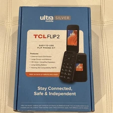 TCL Flip 2 Ultra Mobile Silver Phone Kit Bundle UW F2 1M
