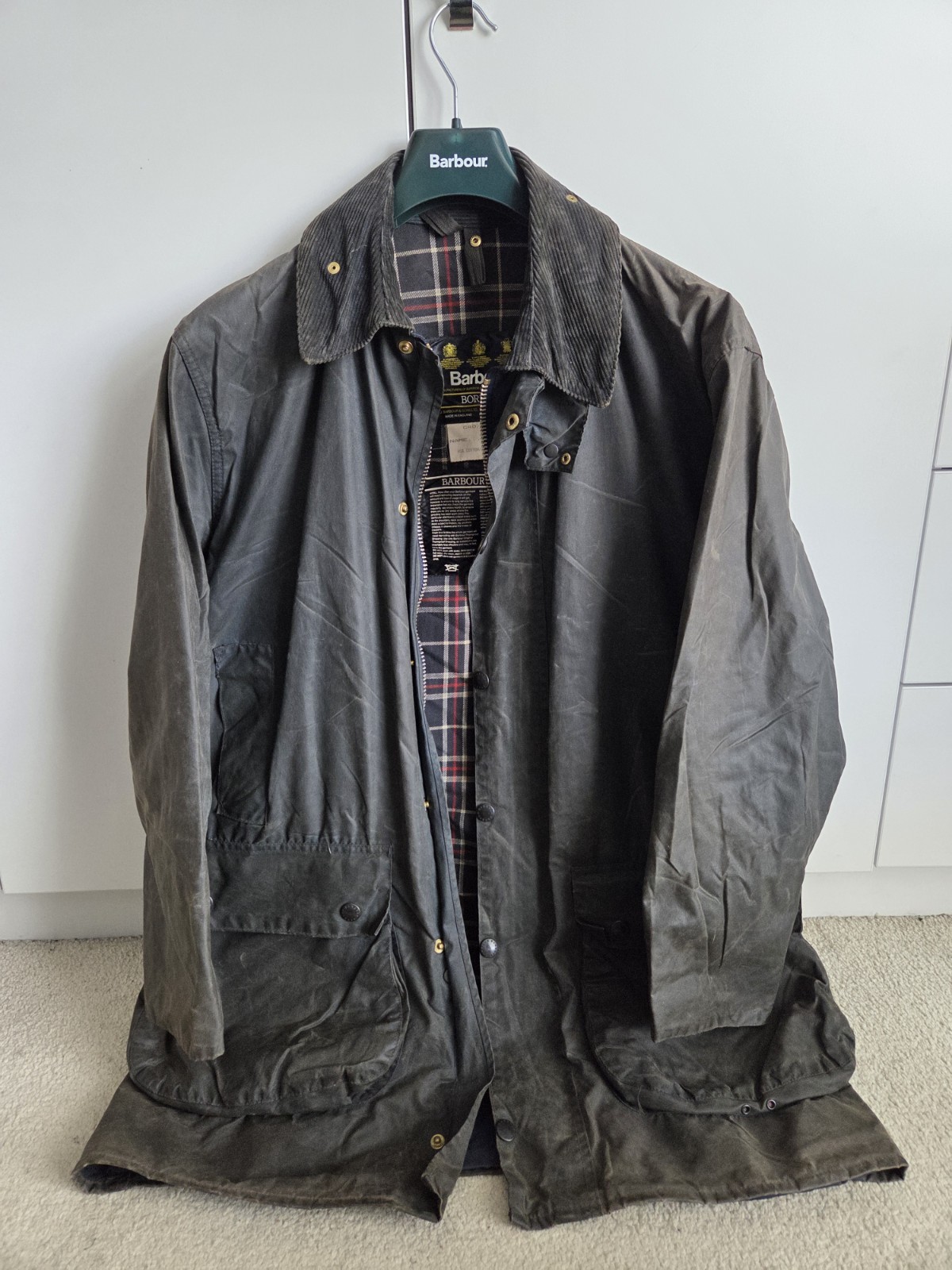 Barbour A205 Border Wax, Navy, C40/102cm Large, Vintage 1989