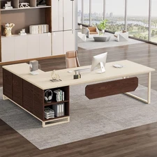 L Shaped Executive Desk, 70-Inch Large Office Computer Desk with Storage Cabinet