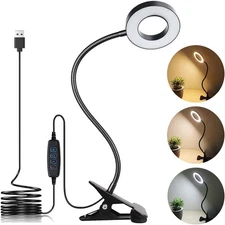 Clip on Light LED Reading Book Study Lamp 3 Color Modes 10 Brightness Black 
