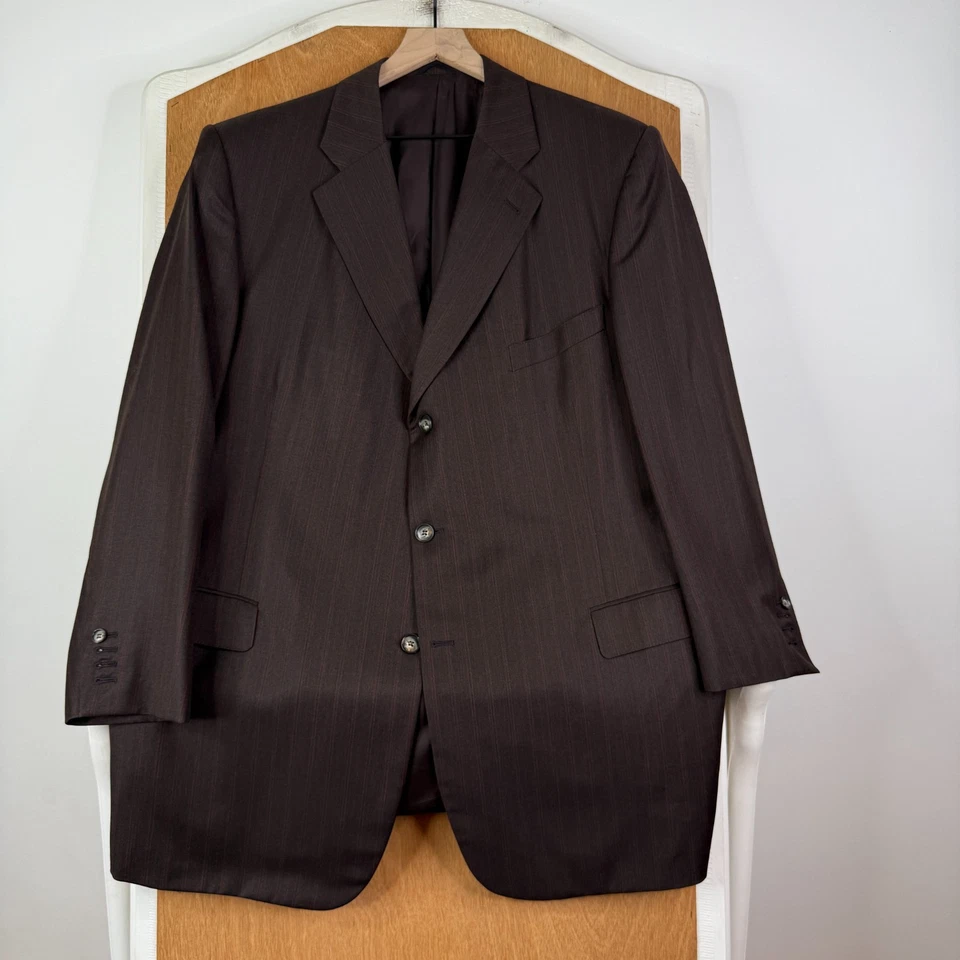 Lou Myles 套装男式 48XL 棕色双细条纹 3 按钮帆布外科医生袖口复古 — 第 2/4 张图片