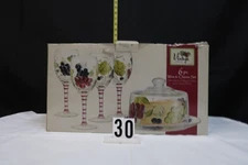 Home Essentials Grape Glass Cheese Plate & Dome 4 Wine Glass Set Vintage