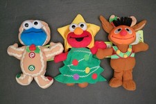 2003 Sesame Street Ernie, Elmo and Cookie Monster dressed in holiday attire. New