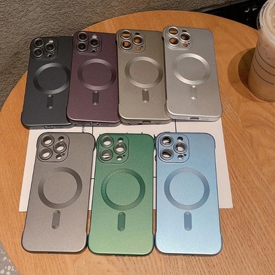 For iPhone 15 Pro Max 14 Rimless Hard PC Cover Matte Original Color Magsafe Case