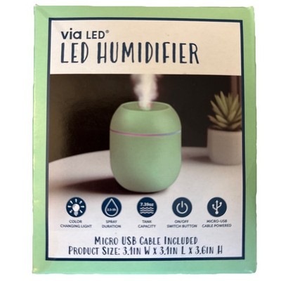 Via LED Humidifier Color Changing Light & Mist Nozzle Micro USB GREEN BRAND NEW