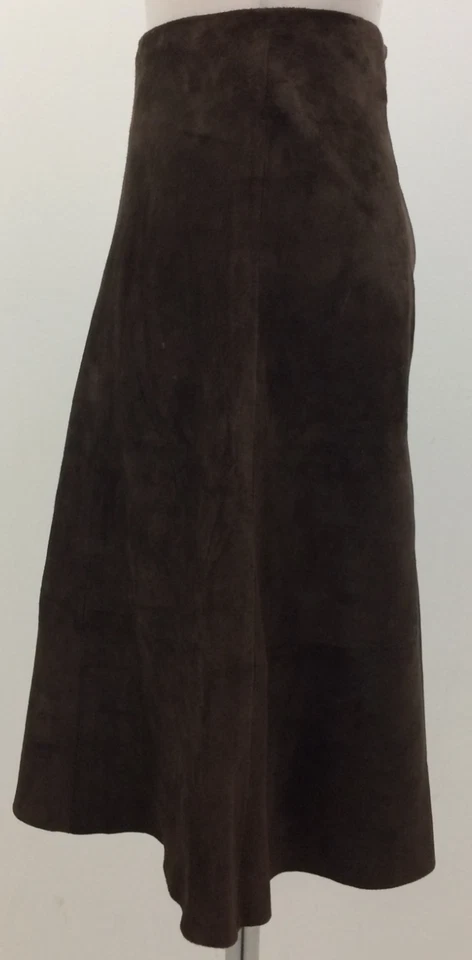 Falda de gamuza para mujer Tommy Hilfigger talla 30" marrón línea A forrada cremallera Foto 3 de 4