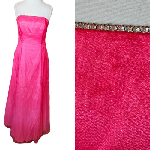 Vintage 90s Y2K Zum Zum Formal Dress Size 12 Pink Long Sparkly Strapless W Shawl - Picture 16 of 16