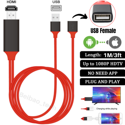 1080P MHL USB To HDMI Cable Phone To TV HDTV Adapter For  iPhone/Android/Samsung