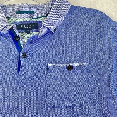 TED BAKER London Mens 7/3XL Blue Polo Golf Shirt Casual Short Sleeve Pocket 