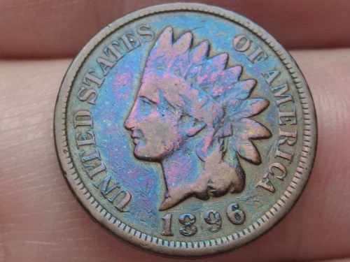 1896 Indian Head One Cent Penny- Fine Details, Blue Toned