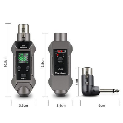 Rechargeable Plug-on Microphone Wireless System XLR Transmitter+Receiver+Adapter