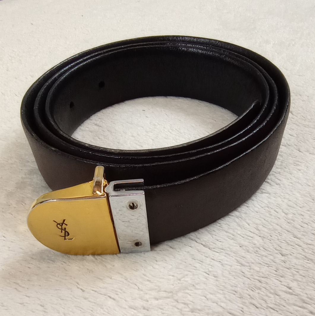 Cintura YVES Saint LAURENT in pelle marrone YSL cintura con fibbia monogramma misura 36 40"