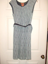 TORY BURCH navy/bone belted silk dress. Abstract print. Size 12. Beautiful!