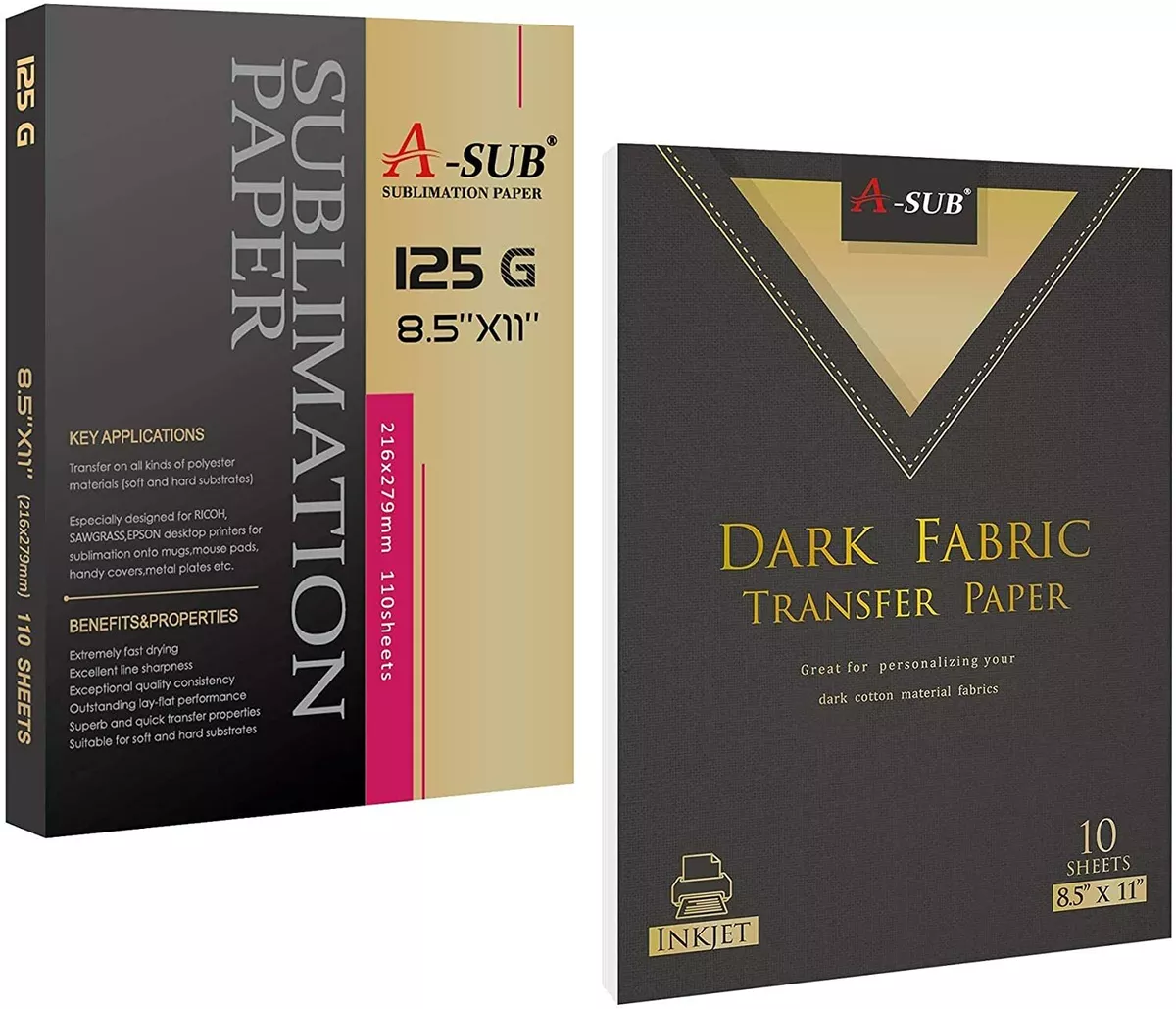 A SUB Sublimation Paper 125g Printable Dark Cotton Inkjet Heat Transfer 8.5x11