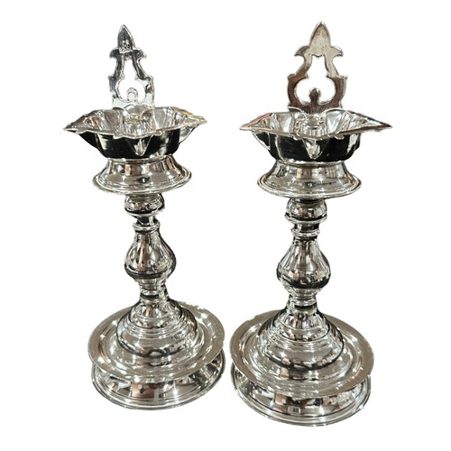 Coppia di cinque stelle Kuthu Vilakku in argento sterling 925 con marchio punzonato - set#02 - Foto 5 di 11