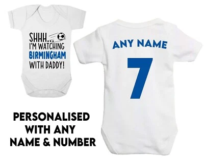 TEE SPIRIT SHHH Im Watching Birmingham With Daddy Personalised Baby Grow T-Shirt Football