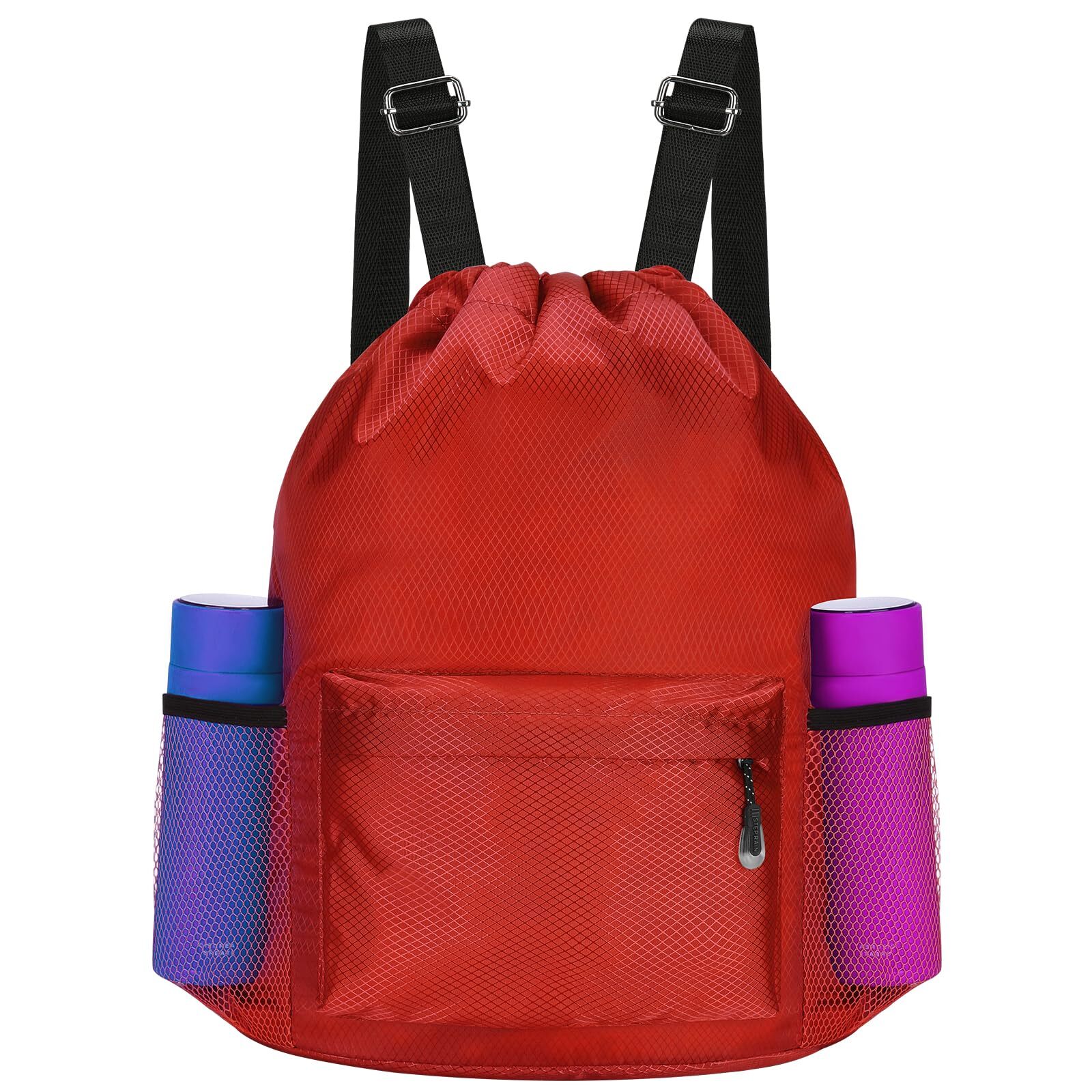 Waterproof Drawstring Bag Lightweight String Backpack With Water Bottle Holder A