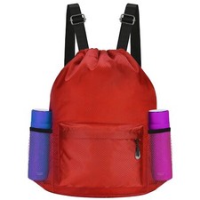 Waterproof Drawstring Bag Lightweight String Backpack With Water Bottle Holder A