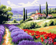 Poppies and Lavender Fields Printed Needlepoint Canvas Floral Symphony of Beauty