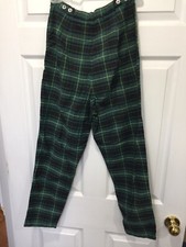VTG 50S WOMENS 24x25 PLAID GREEN STRIPE SIDE ZIP BUTTON HIGH WAISTED PANTS