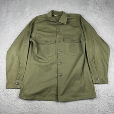 Vintage US Army Utility Shirt 15.5x33 OG-507 Green Poly Cotton Durable Press 70s