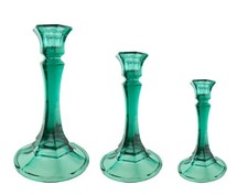 Indiana Glass Mood Makers Evergreen Teal Candlestick Holder Set of 3 Taper