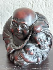 Lachender Buddha + Kinder aus Holz: Original aus China: handgeschnitzt