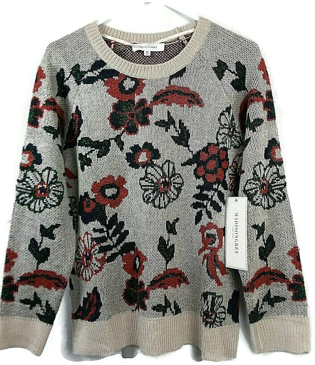 Madison Grey New York Womens Floral Pullover Sweater Size M