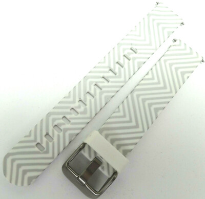 New White w/Silver Chevron Zig Zag Polyurethane 18mm Watch Band FITS REG TO LONG