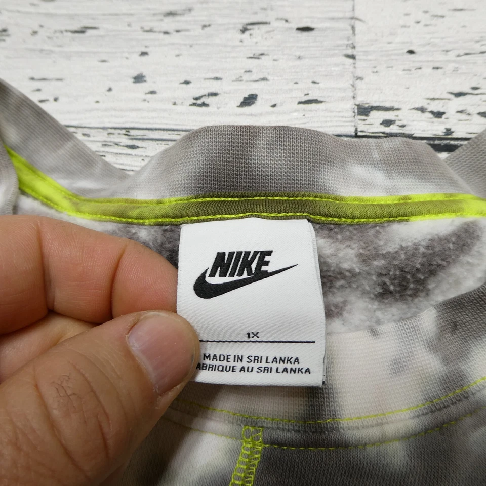 Nike Sudadera Mujer 1X Gris Tie Dye Boxy Polar Neón Amarillo Costuras Foto 3 de 4