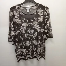NWOT Catherines Black/Ivory Overlay Top Size 1X