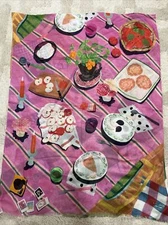 New Kate Spade Table Scene Oblong Scarf 🧣Pink Multi Fall Novelty Collector