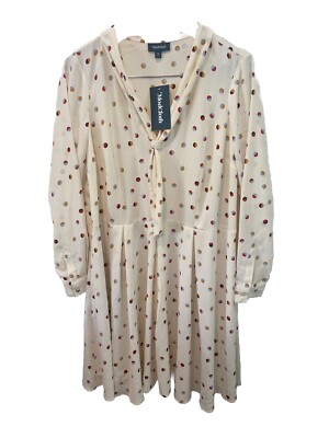 NWT ModCloth Pleasant Confidence Tie-Neck Dress in Ivory/Multi Dot