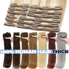 Russian DOUBLE WEFT Clip In Human Remy Hair Extensions Thick Full Head Straight