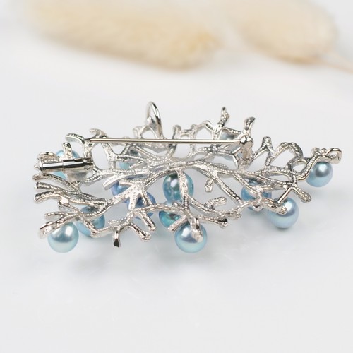 5-6mm Silver-blue Japanese Akoya Pearl Brooch Sterling Silver Pendant,2.46" - Picture 4 of 5