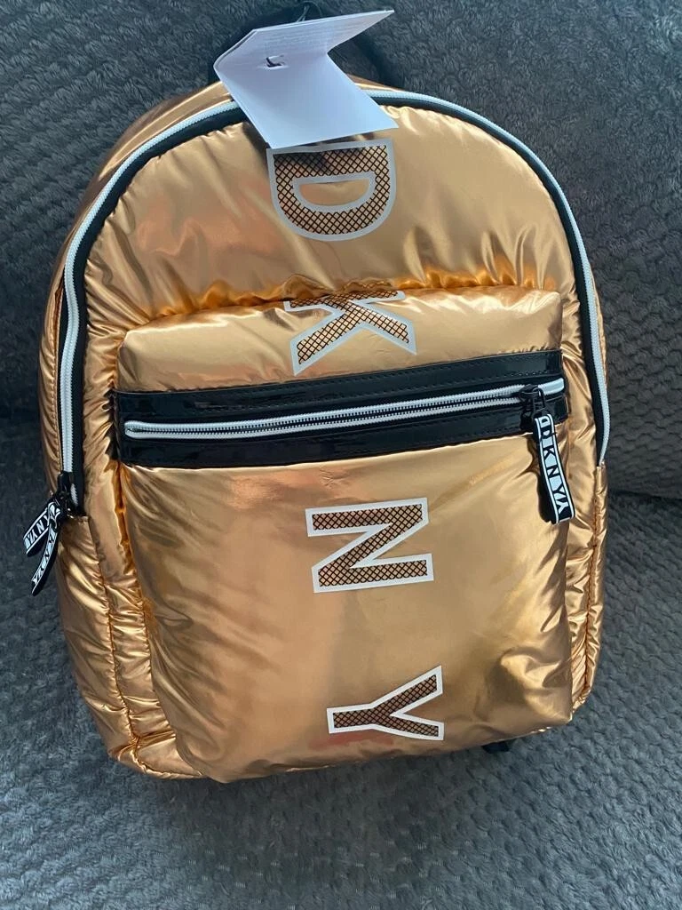 Bnwt DKNY Backpack Rucksack Bag Metallic Gold Zip