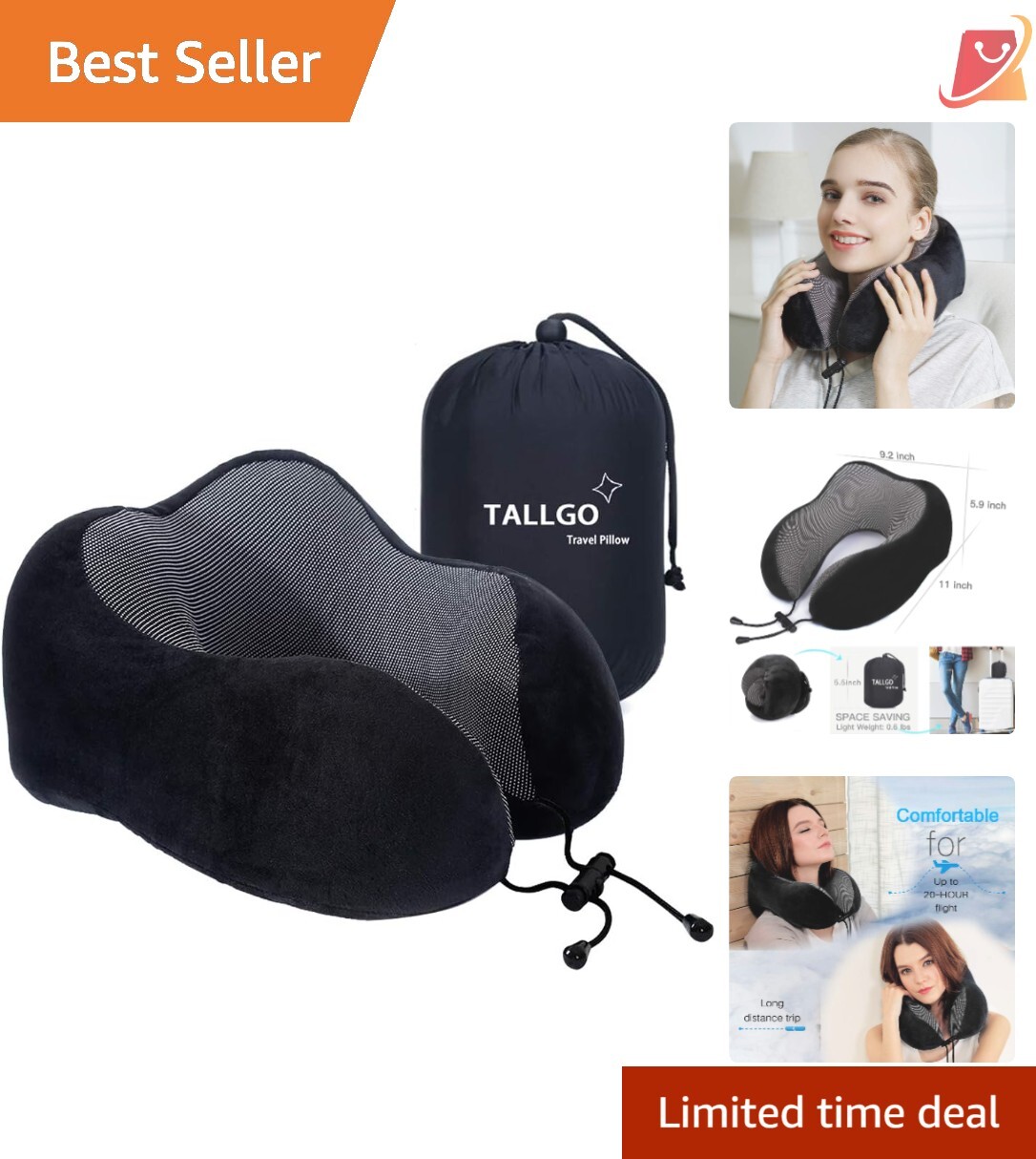 Travel Pillow Memory Foam Soft Neck Support Ergonomic Design for Sleeping-image