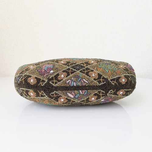 Japanese Vintage Beaded Evening Bag Brown Argyle Pattern 9x7 inch - Picture 7 of 18